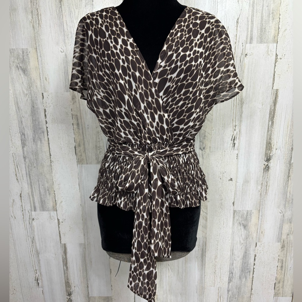 Worthington Animal Print Semi-Sheer Crinkle‎ Chiffon Top